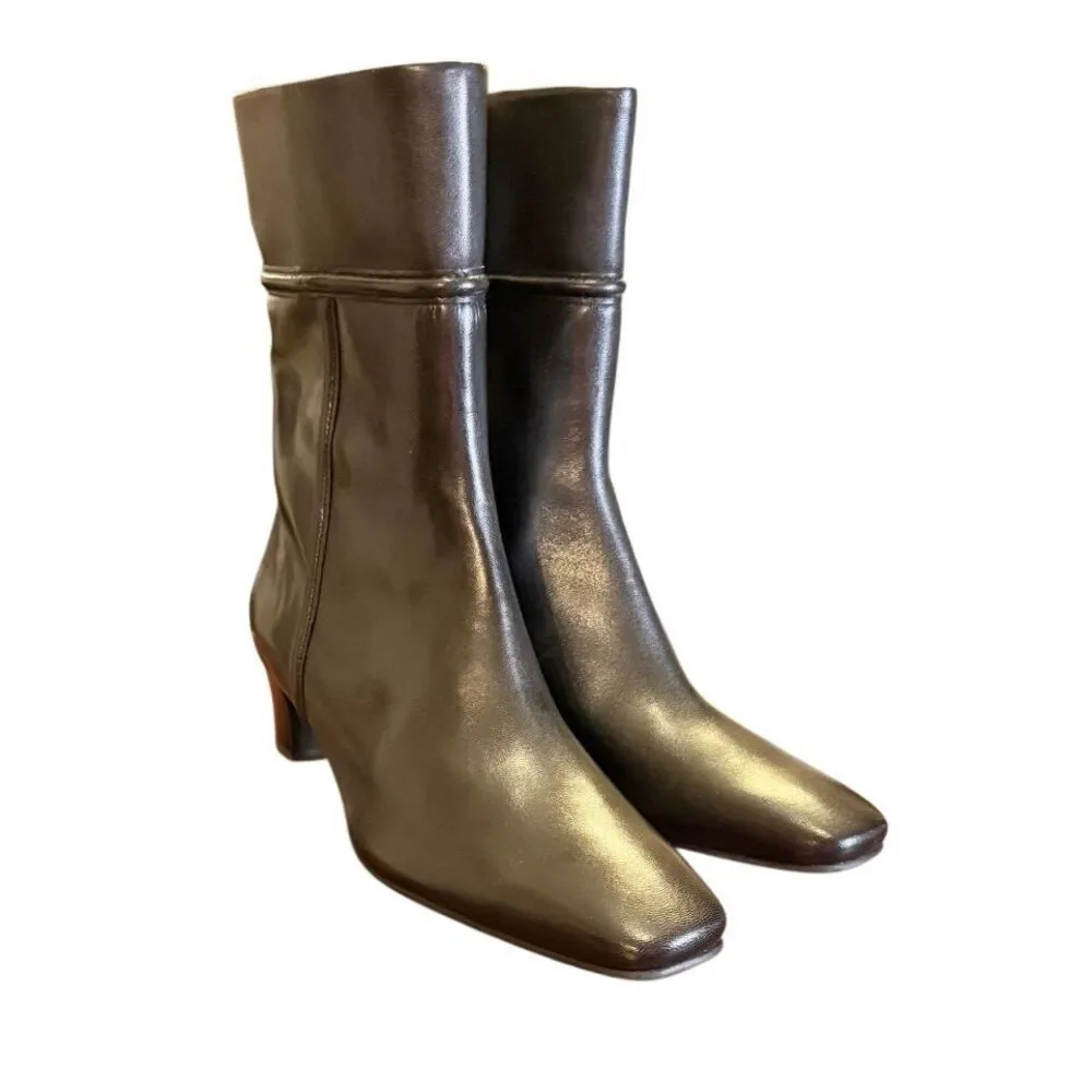 NWT Antonio Melani Black Leather Mid Calf  Mid Heel Boots US Sz 6